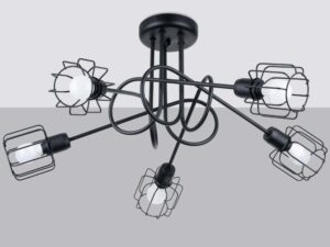 Miniaturka 1 - Lampa sufitowa z pięcioma żarówkami i stylizowanymi przewodami