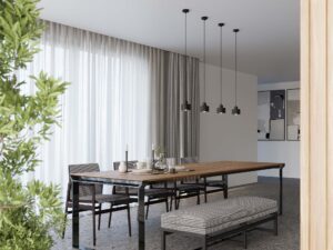 Miniaturka 3 - Jadalnia z zestawem nowoczesnych lamp wiszących – wnętrze w stylu modern