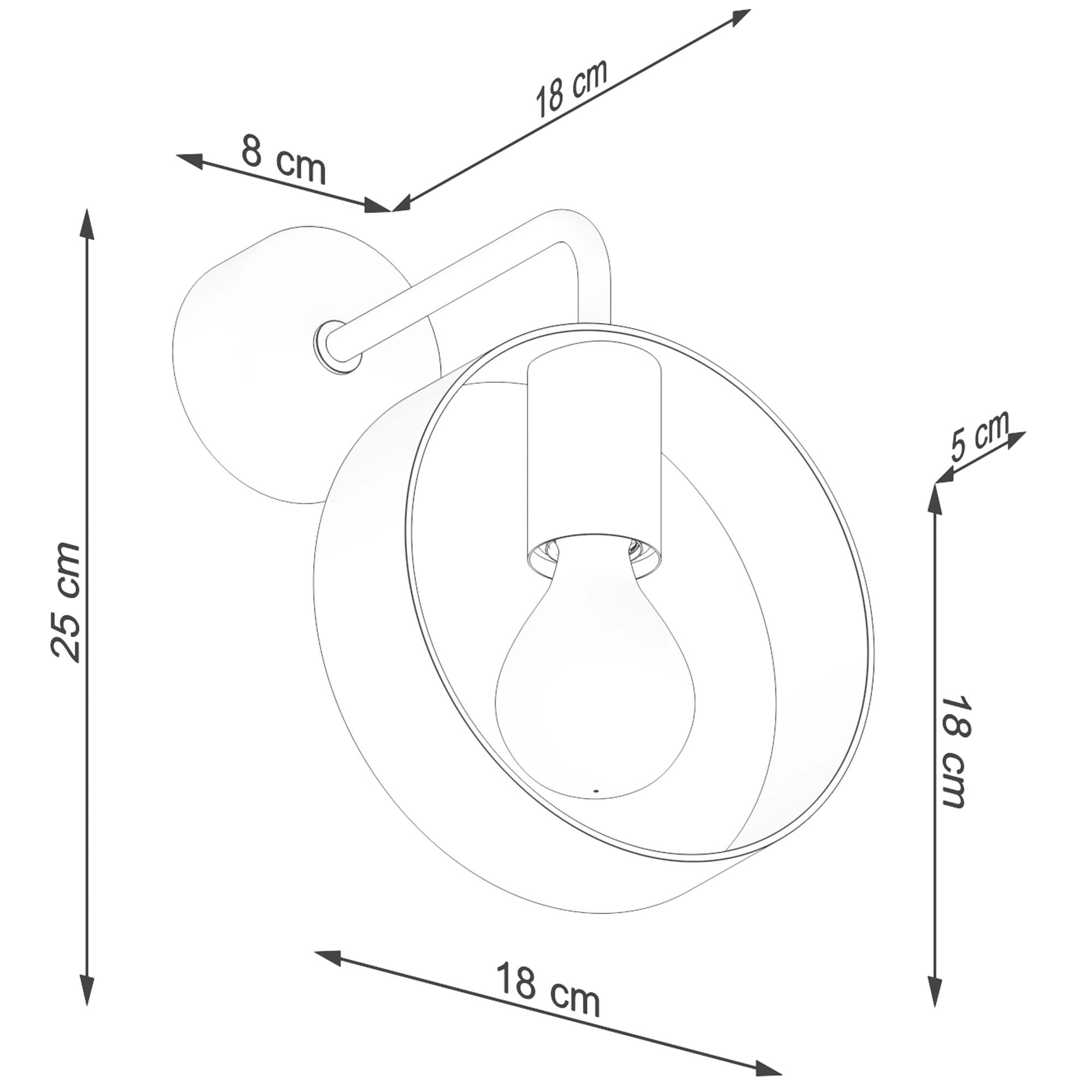 Rysunek techniczny kinkietu ściennego – wysokość 25 cm Rysunek techniczny kinkietu ściennego – wysokość 25 cm