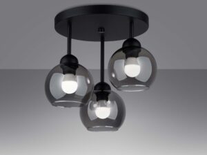 Miniaturka 2 - Nowoczesna lampa sufitowa z trzema kloszami – czarna podstawa