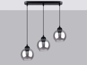 Miniaturka 1 - Lampa wisząca z trzema czarnymi oprawami i szklanymi kloszami
