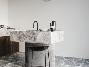 Miniaturka 2 - Aranżacja kuchni z betonową wyspą i industrialną lampą
