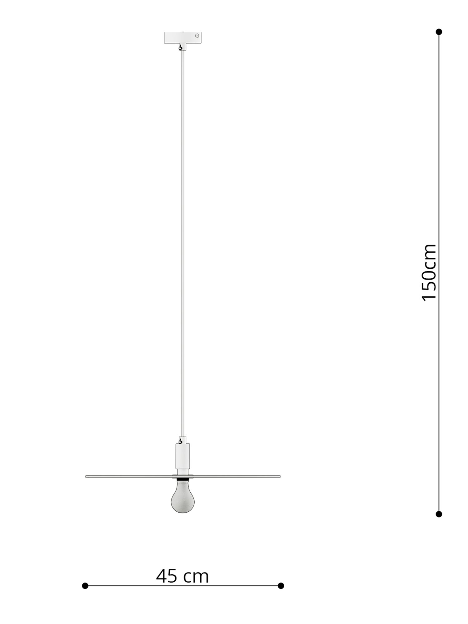 Wymiarowanie lampy industrialnej – wysokość 150 cm z żarówką