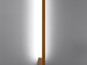 Miniaturka 2 - Złota lampa LED z ciepłym światłem na tle szarej ściany