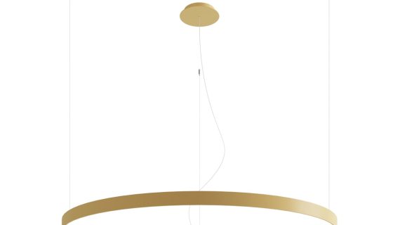 Miniaturka 26 - Designerska lampa LED w złotym kolorze nad nowoczesnym kominkiem