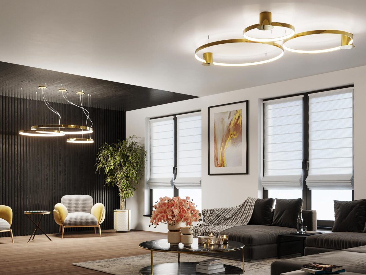 Obývací pokoj modern glamour s designovým osvětlením