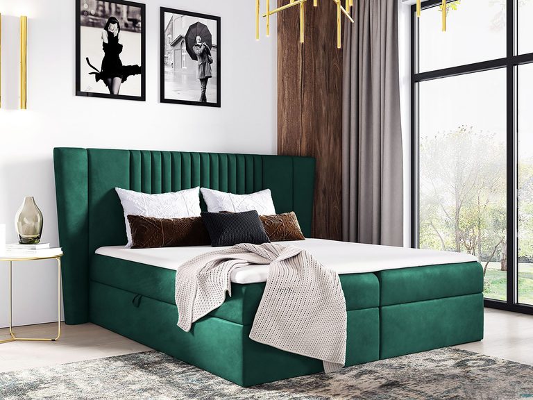 Łóżka Kontynentalne w kolorze butelkowej zieleni