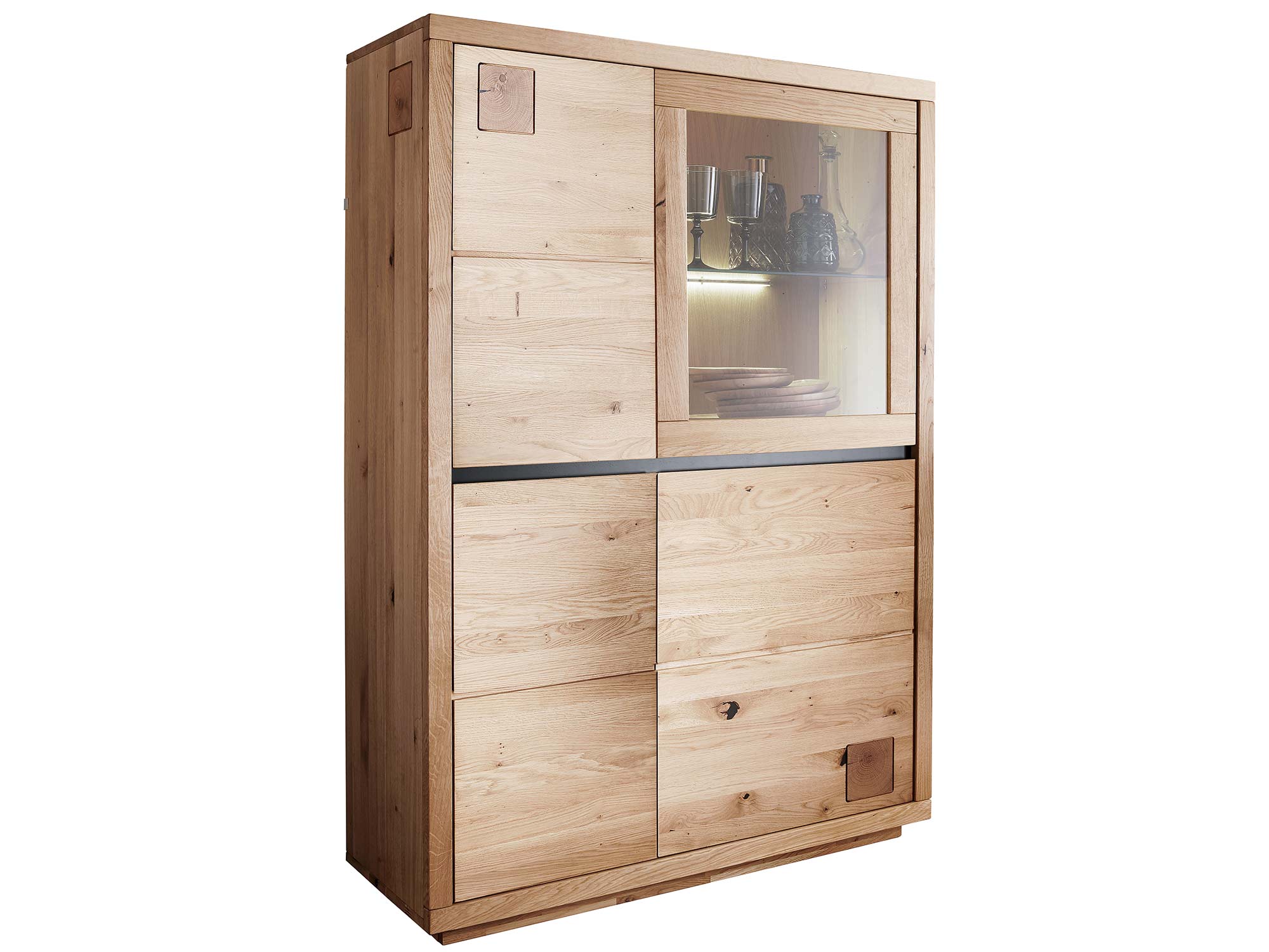 Komoda-witryna z przeszklonym frontem z litego dębu