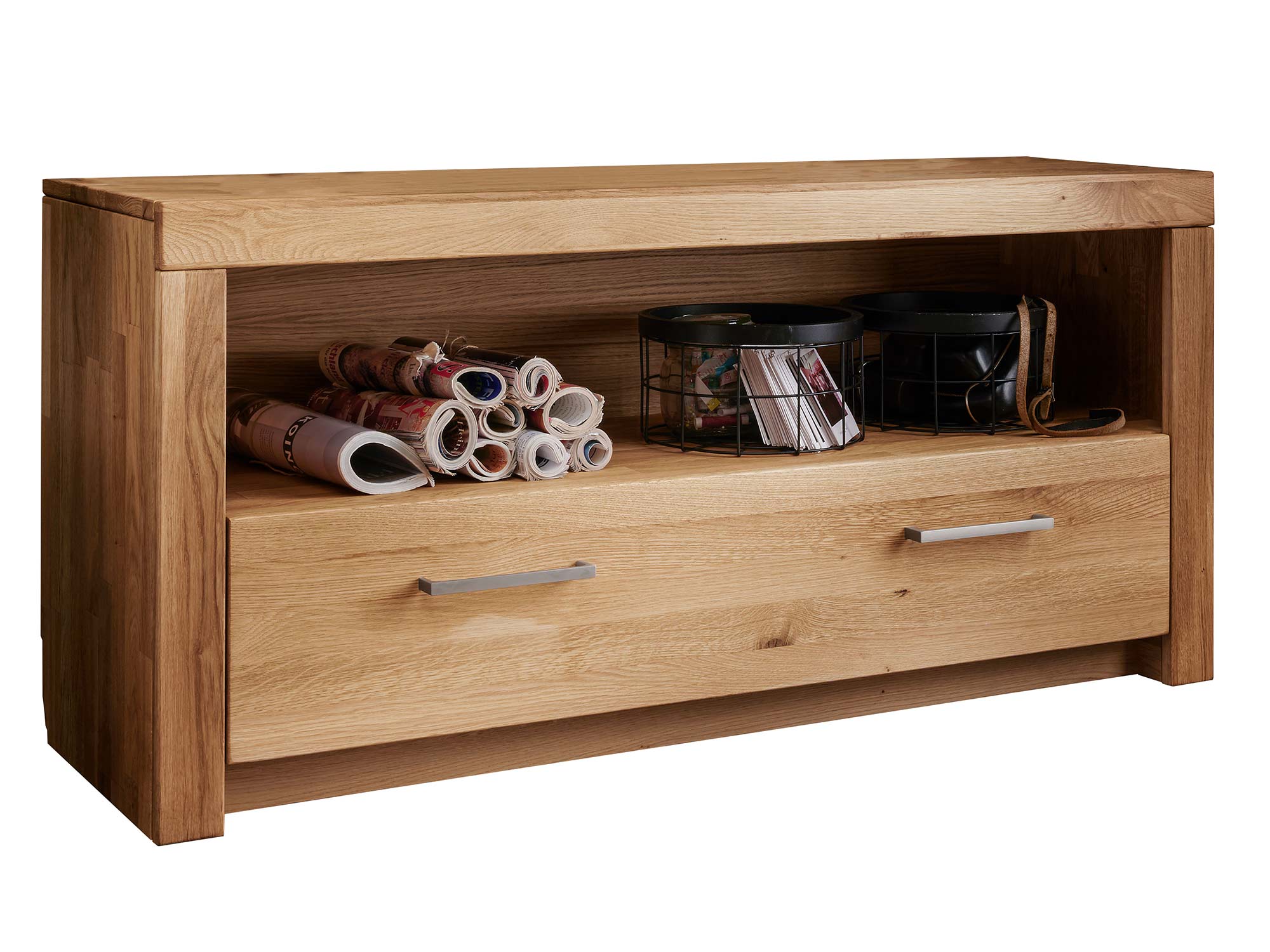 Komoda z szufladami i wnęką z gazetami – mebel do salonu