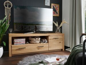 Miniaturka 1 - Komoda pod TV z przestrzenią na sprzęt i ozdobnymi dekoracjami