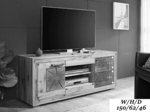 Miniaturka 7 - Szafka RTV dębowa z dekoracyjnymi frontami z wymiarami technicznymi