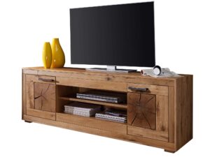 Miniatúra 7 - Široký dubový TV stolík s dekoratívnymi čelami z kmeňa a televízorom