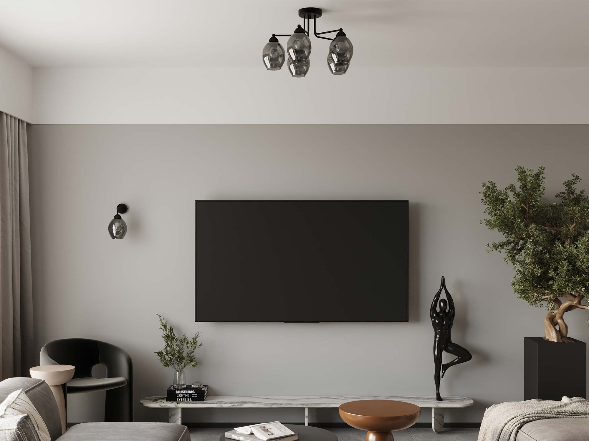 Nowoczesna lampa sufitowa z trzema reflektorami w salonie