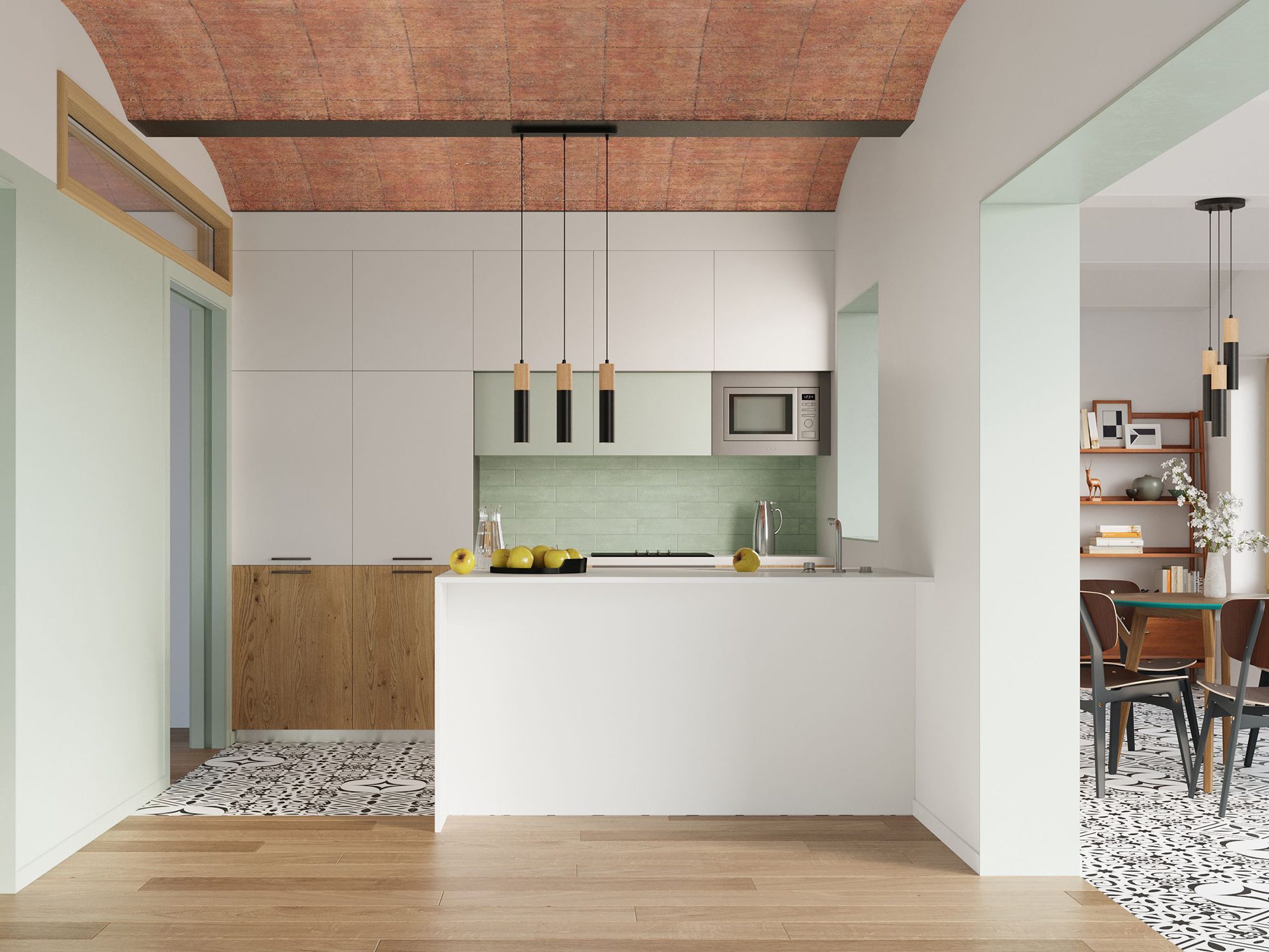 Nowoczesna kuchnia z wyspą, minimalistyczny design, jasne wnętrze