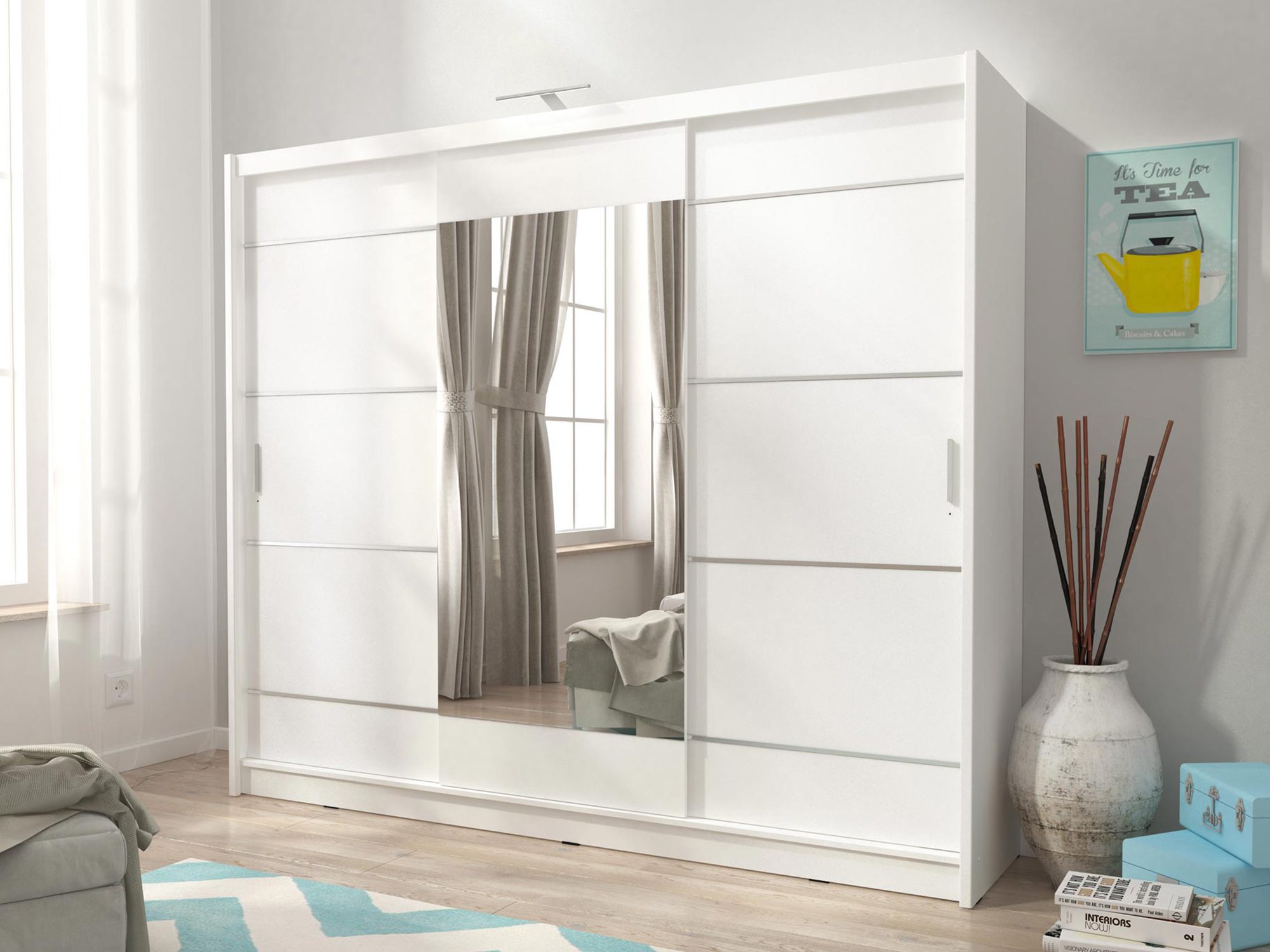 Szafa przesuwna z lustrzanym frontem, nowoczesny styl do sypialni