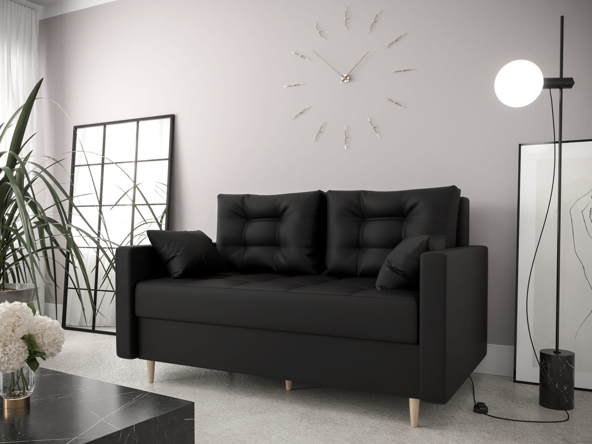 Czarna sofa, minimalistyczny design, nowoczesny styl do salonu Czarna sofa, minimalistyczny design, nowoczesny styl do salonu