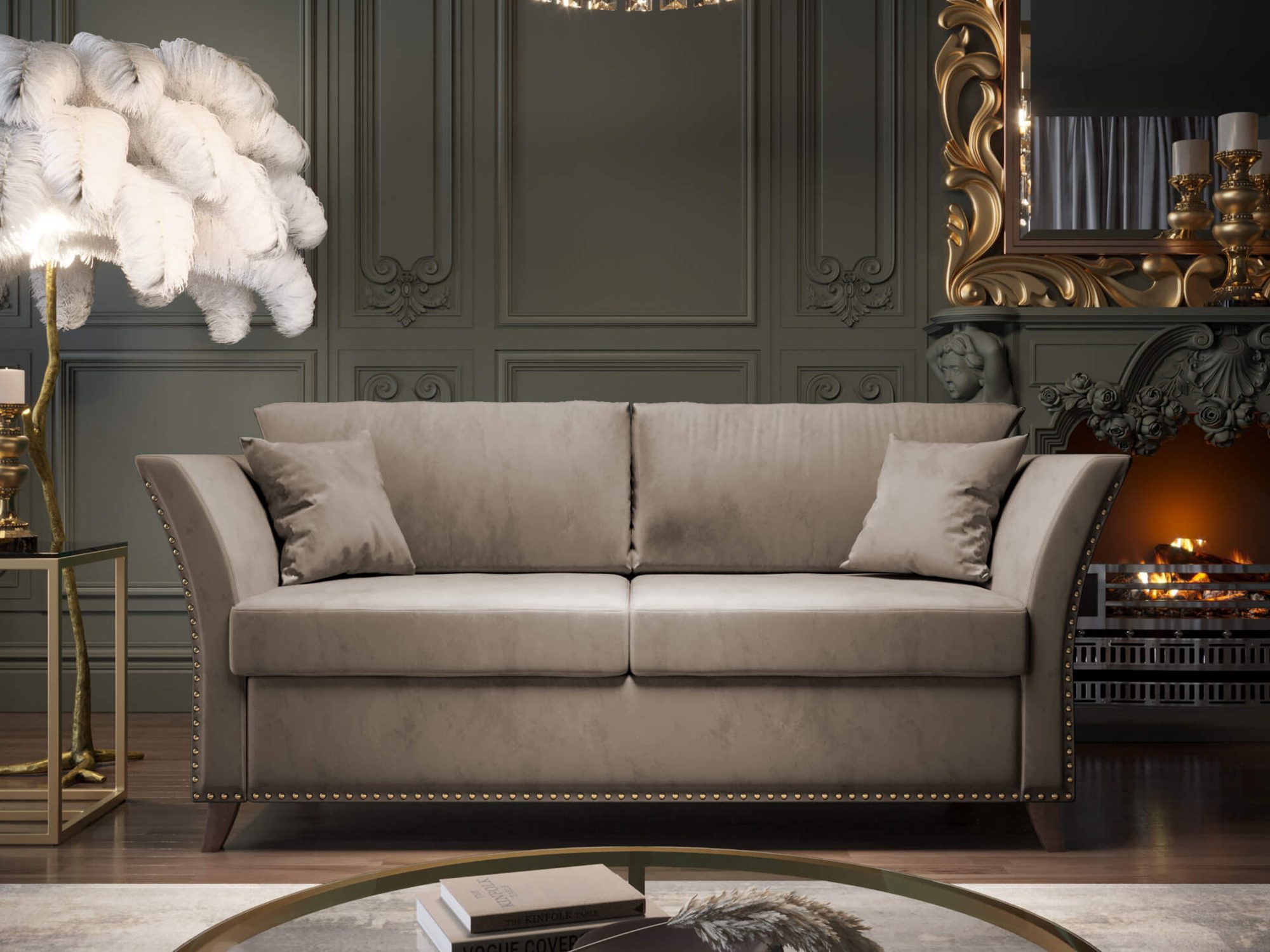 Klasyczna sofa z ozdobnymi guzikami, styl glamour do salonu Klasyczna sofa z ozdobnymi guzikami, styl glamour do salonu