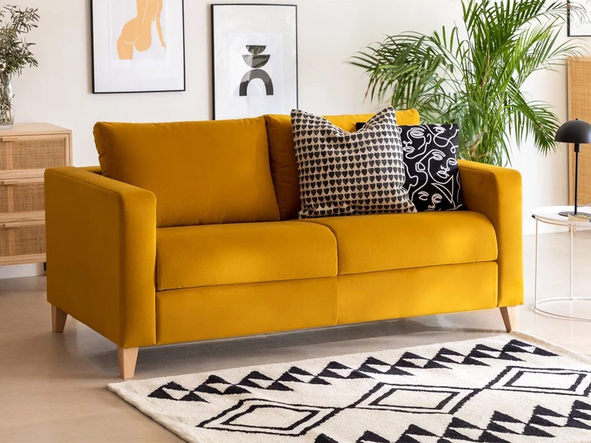 Żółta sofa, nowoczesny design, styl skandynawski do salonu Żółta sofa, nowoczesny design, styl skandynawski do salonu