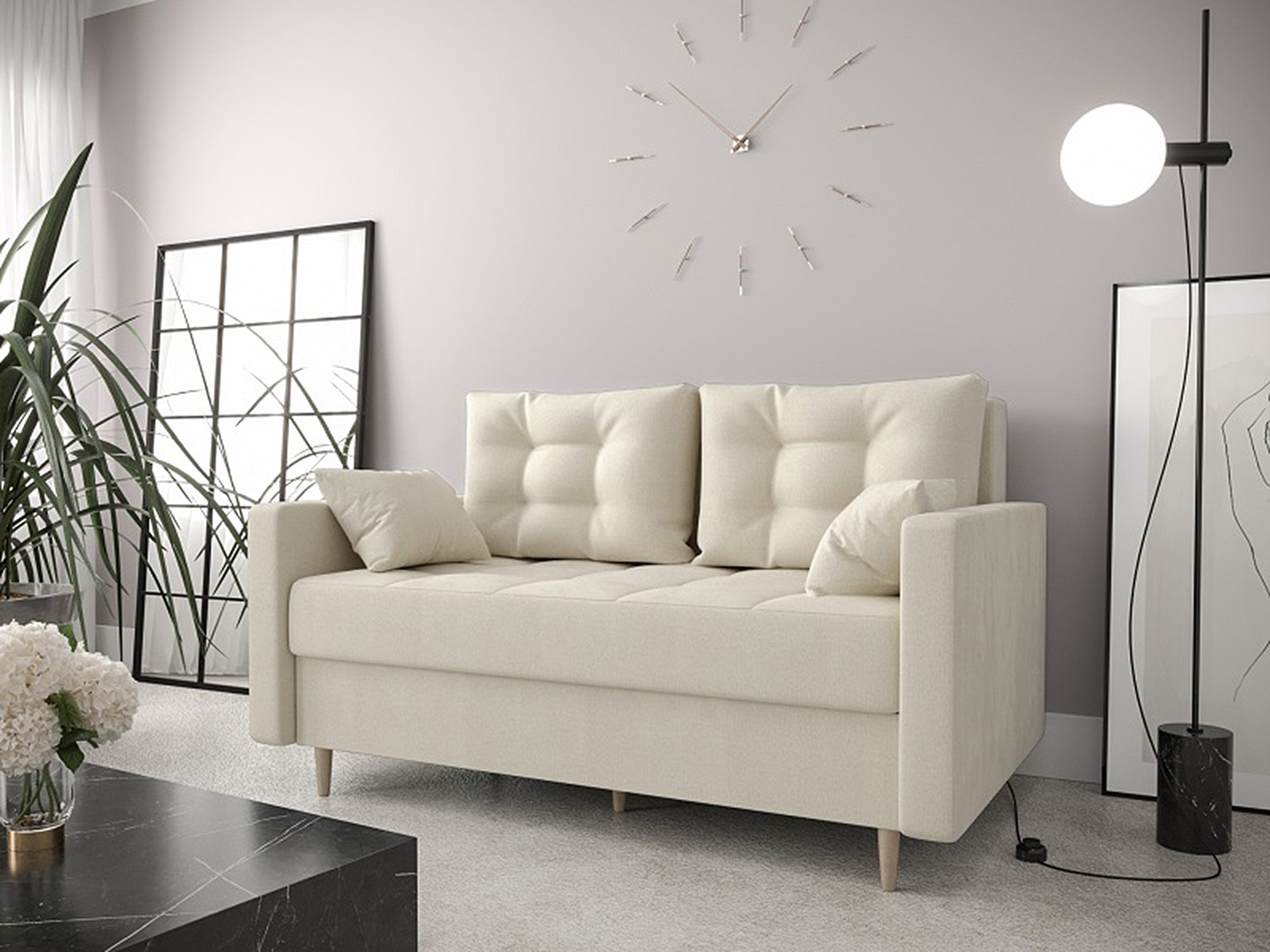 Sofa tapicerowana w kremowym kolorze, minimalistyczny styl do salonu Sofa tapicerowana w kremowym kolorze, minimalistyczny styl do salonu