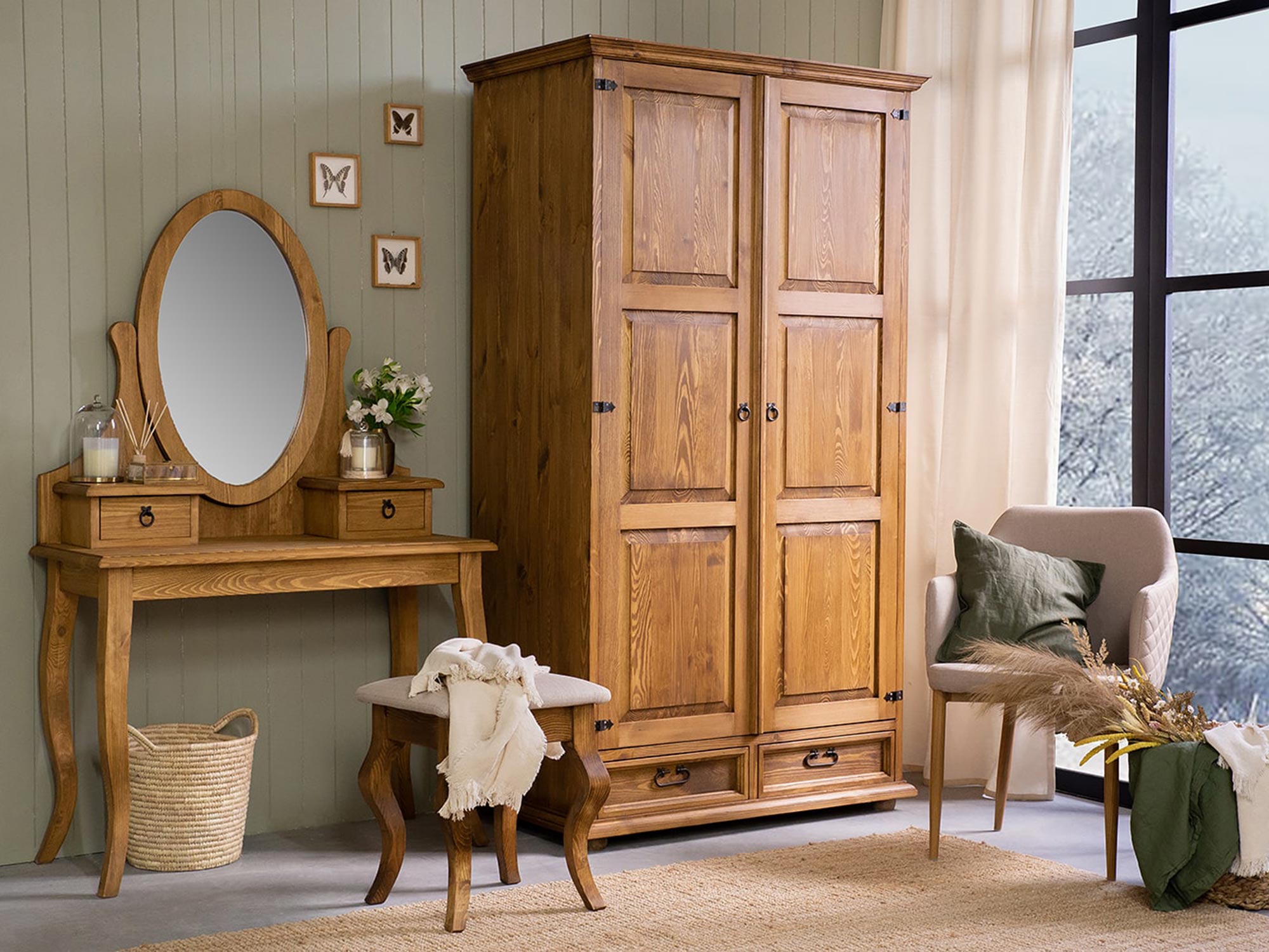 Nowoczesne meble do sypialni, styl minimalistyczny, jasne wykończenie