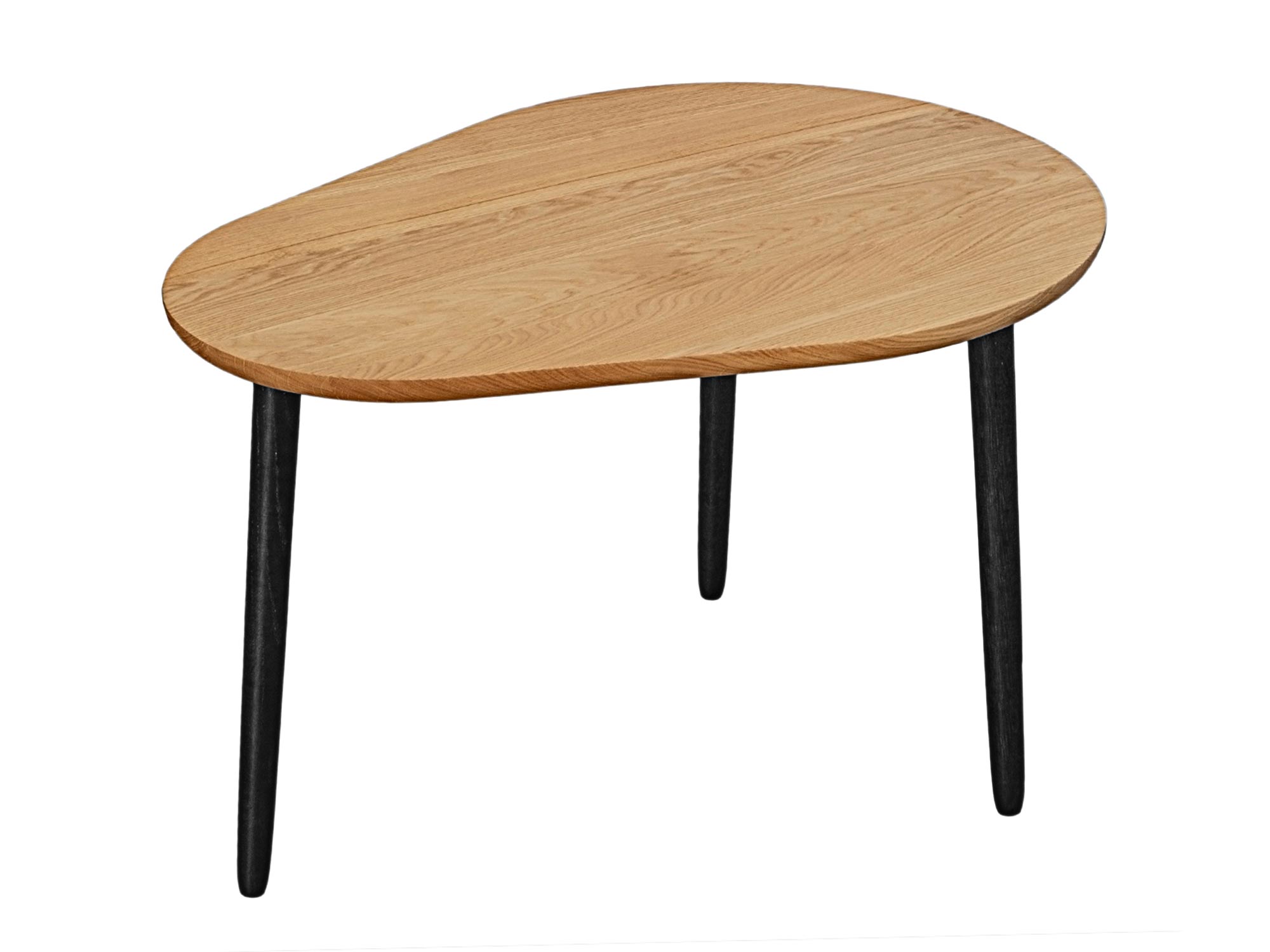 Owalny stolik kawowy na trzech czarnych nogach