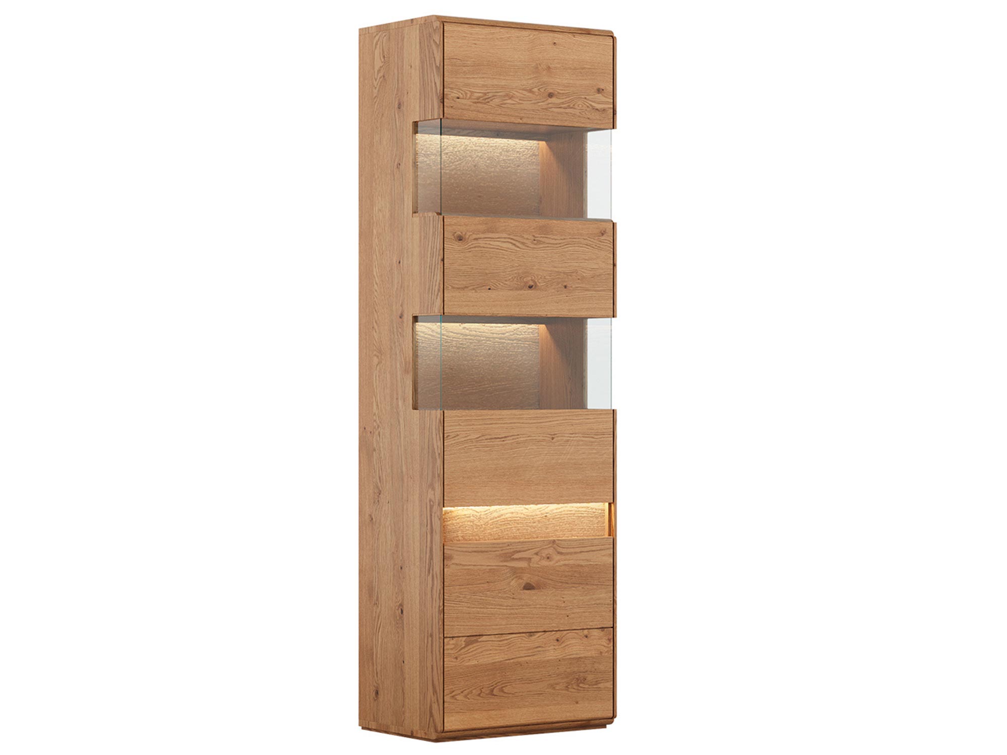 Witryna narożna z drewna dębowego z podświetleniem LED