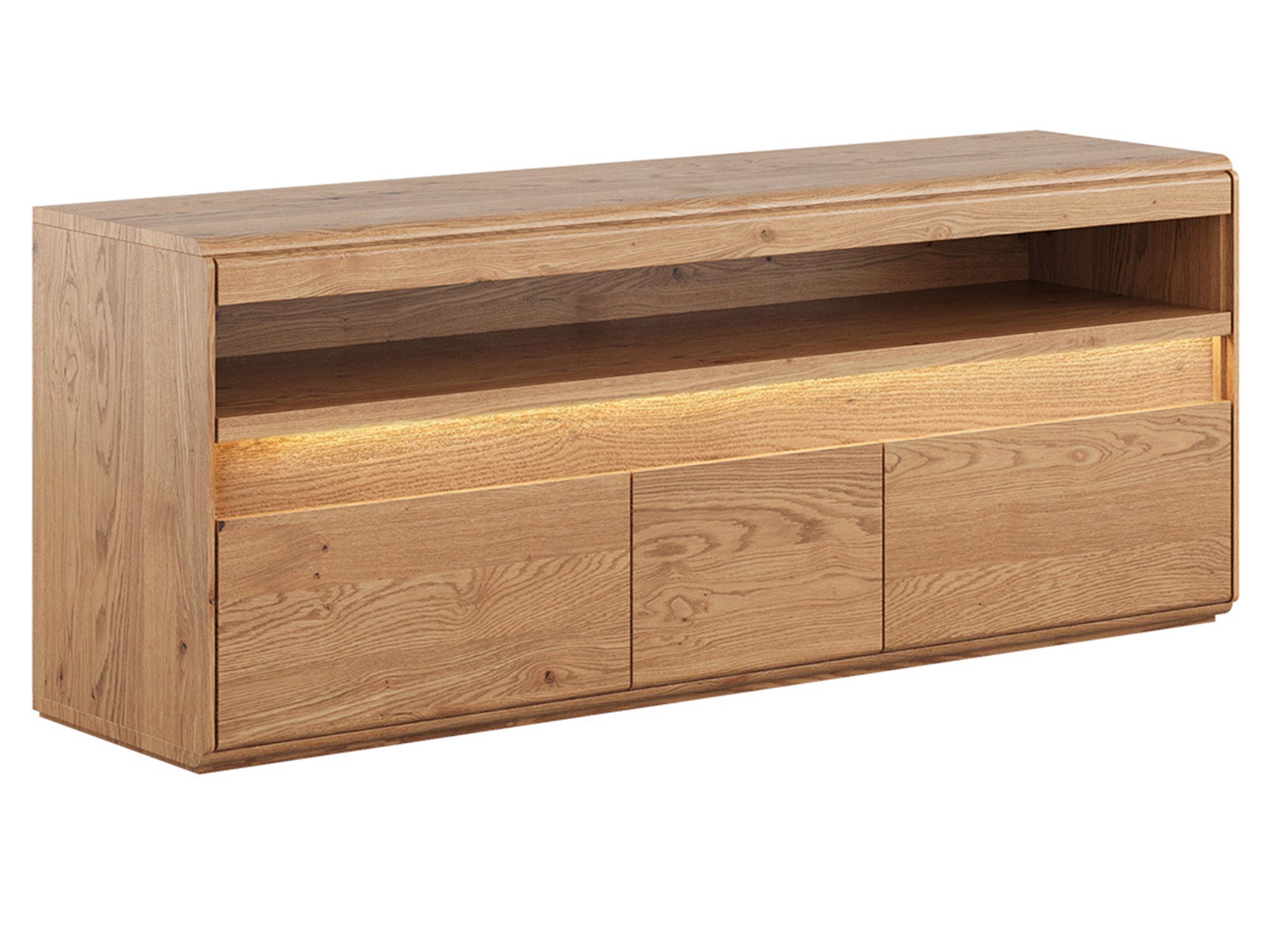 Szafka RTV z szufladami z drewna i podświetleniem