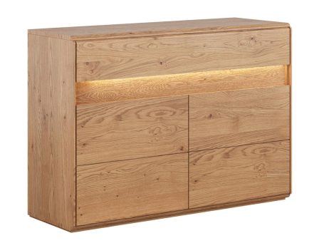 Komoda RTV z drewna dębowego z wnęką i oświetleniem LED