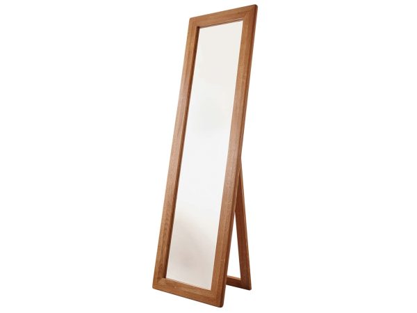 Zrcadlo stojící s dřevěnou rámem v moderním stylu