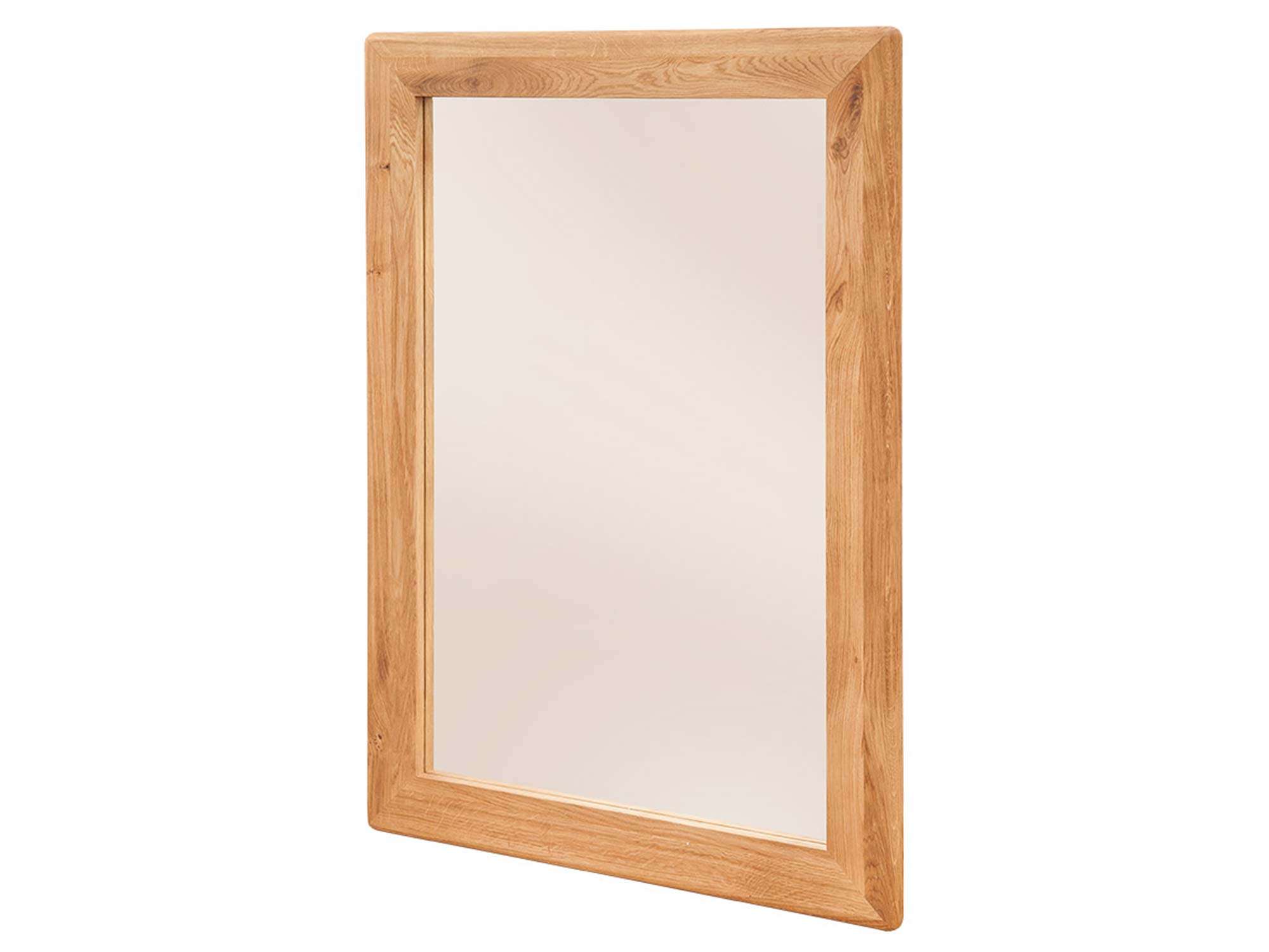 Lustro prostokątne z ramą z litego drewna w jasnym wnętrzu