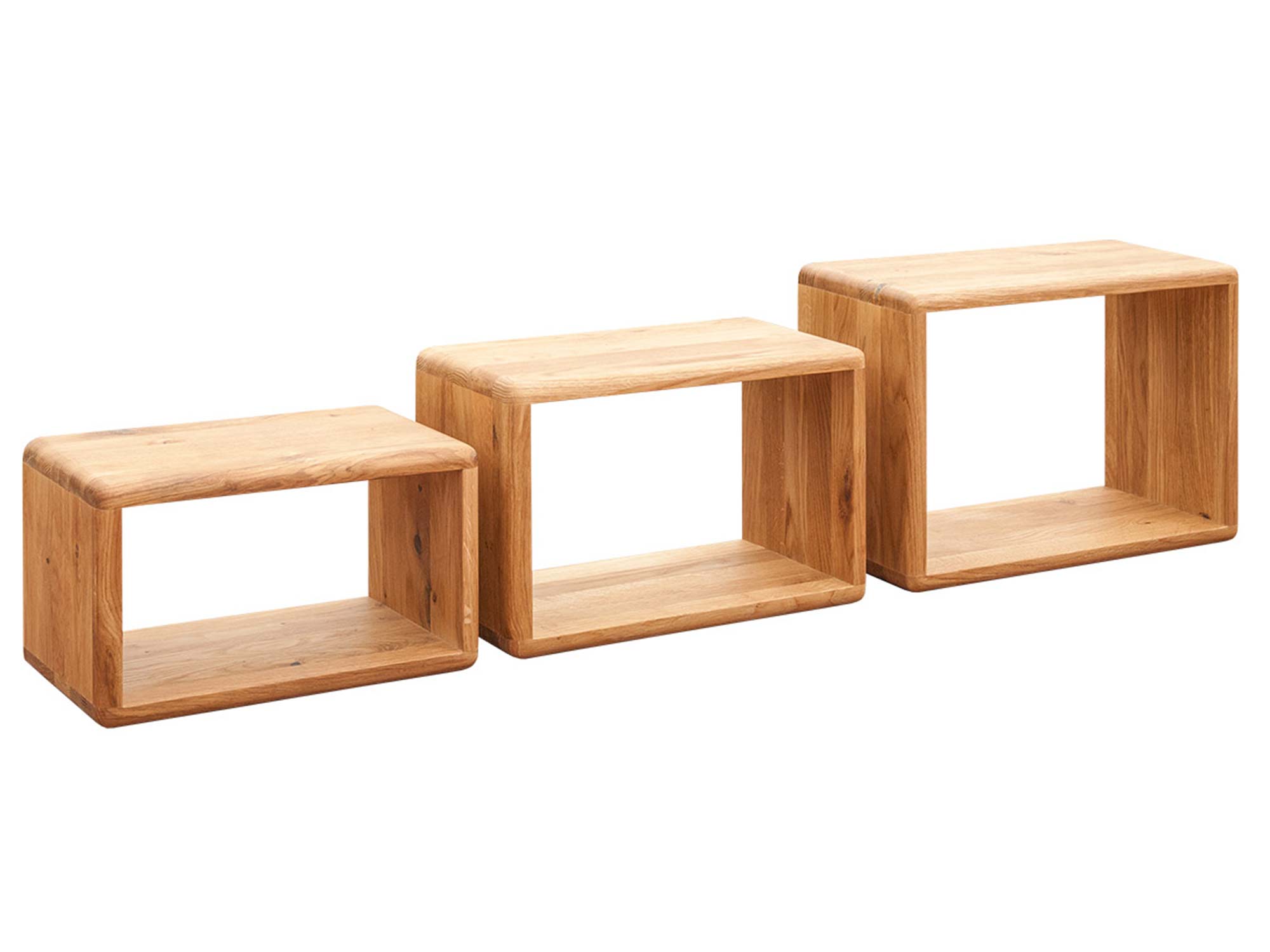 Komplet geometrycznych półek z drewna dębowego na ścianę