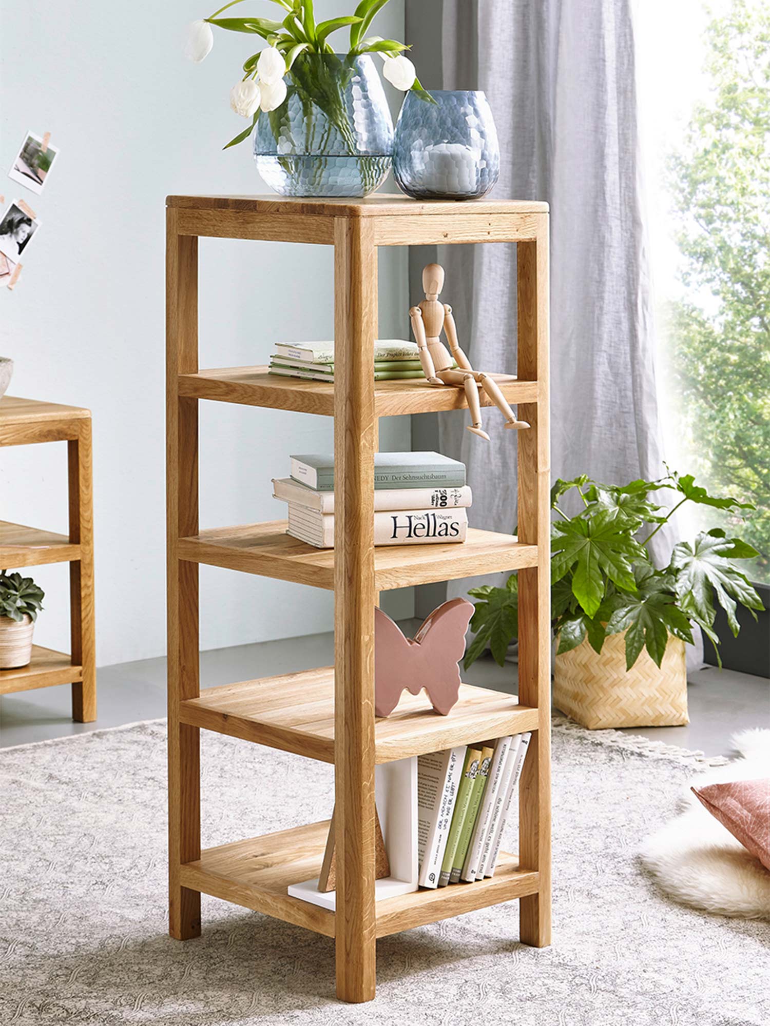 Regał otwarty z czterema półkami z litego drewna