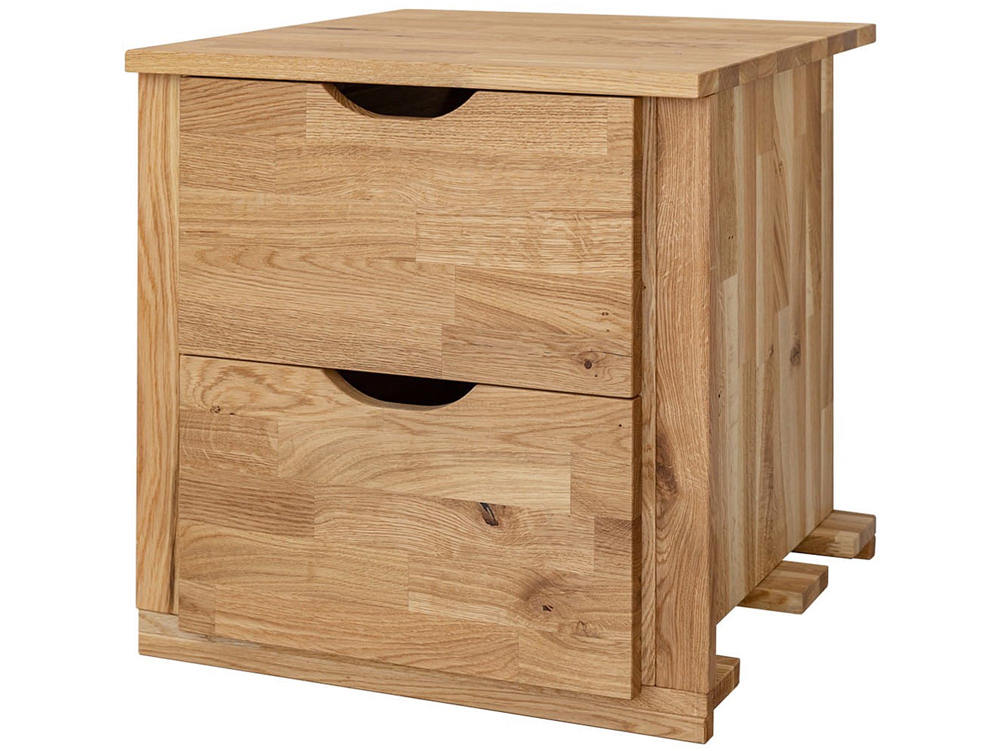 Drewniana szafka nocna z dwoma szufladami, styl skandynawski