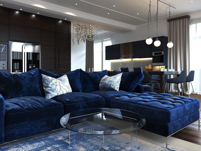 Narożnik granatowy – jak wkomponować w różne style wnętrz?