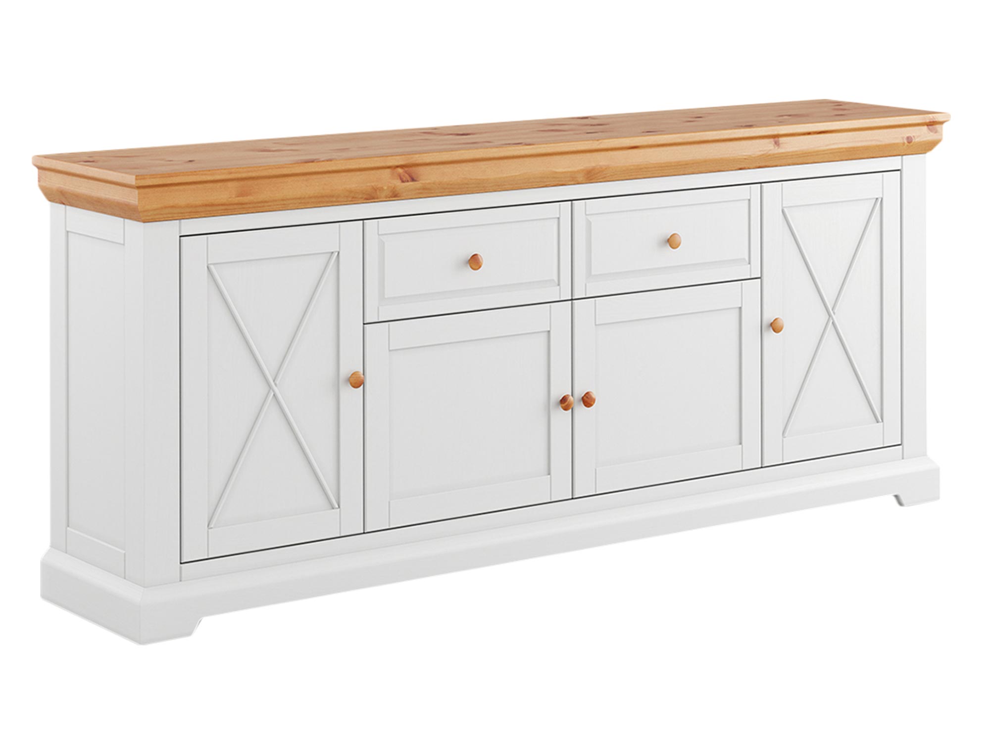 Stylizowana komoda z trzema szufladami i dekoracyjnym cokołem