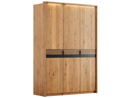 Szafa z drewna naturalnego z lamelami i oświetleniem