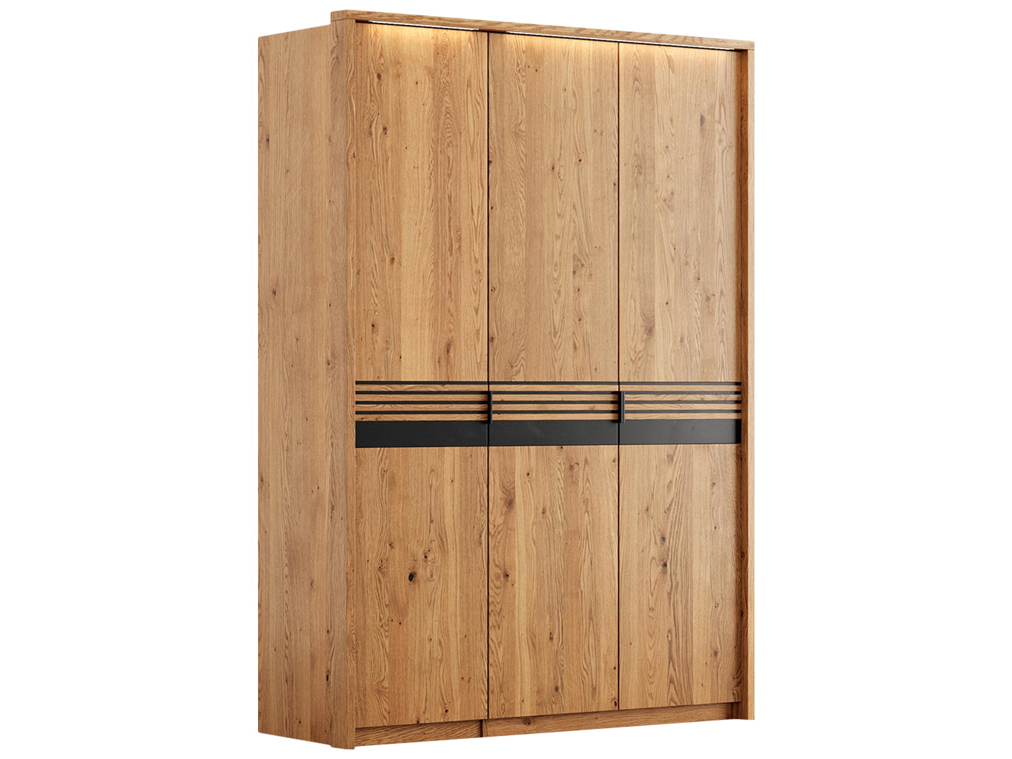 Szafa z drewna naturalnego z lamelami i oświetleniem