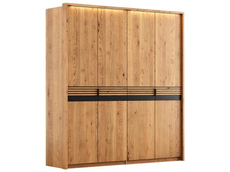 Duża szafa z litego dębu z czarnymi akcentami i LED