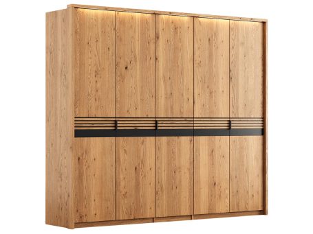 Szafa dębowa z czarnym wykończeniem i ozdobnymi lamelami