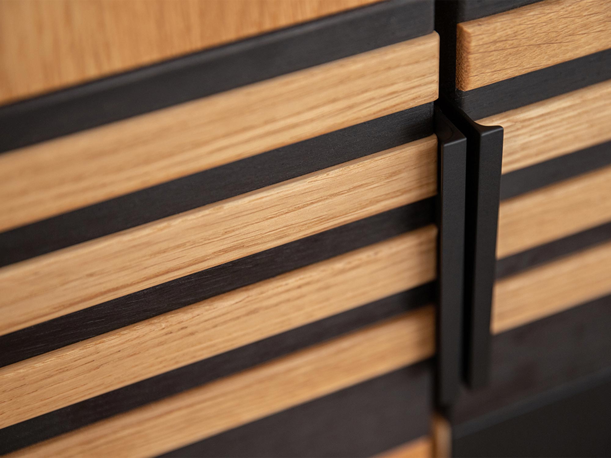 Lamele dekoracyjne w czarno-dębowej szafie