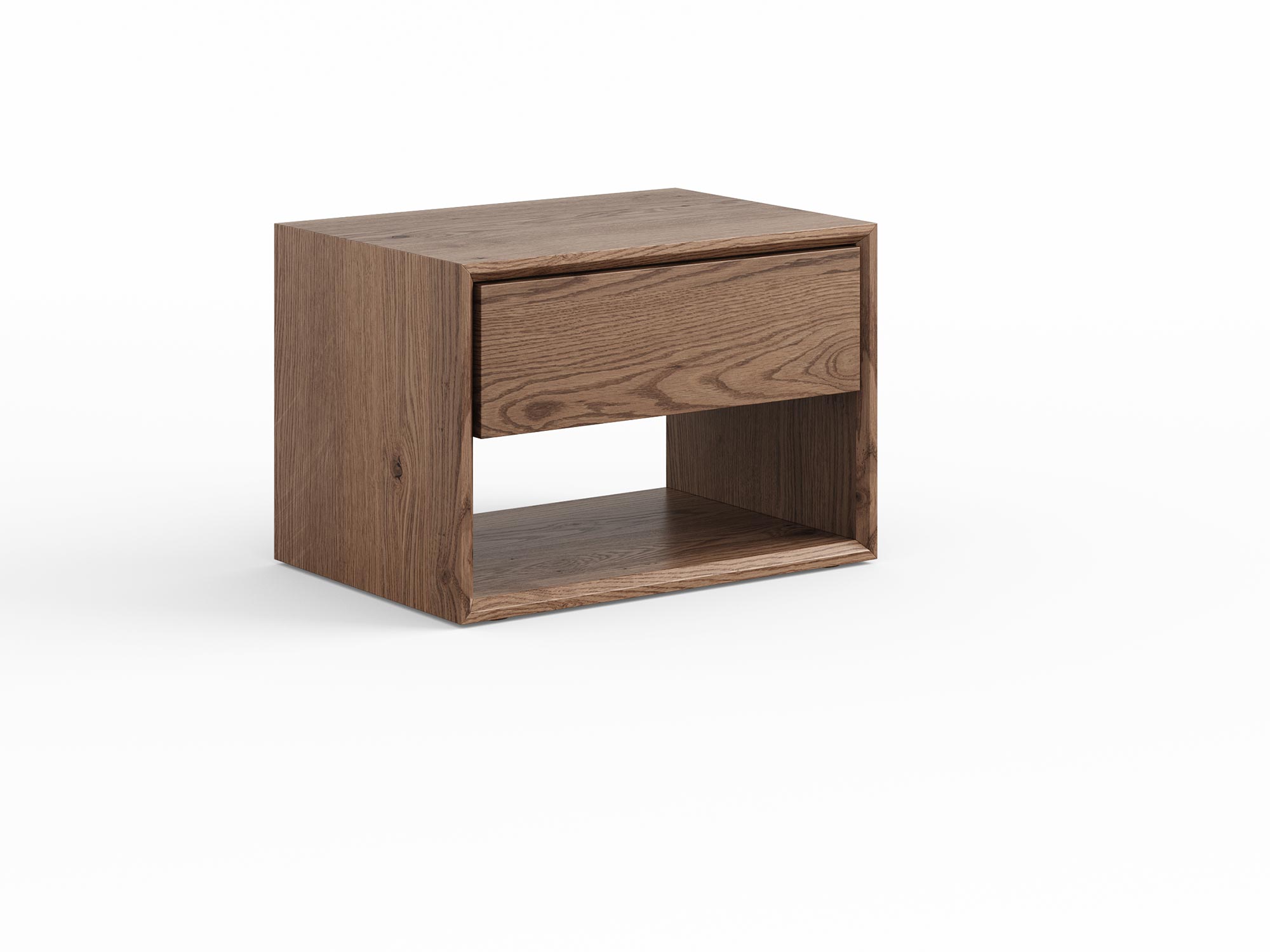 Kwadratowa szafka nocna z otwartą półką z drewna dębowego