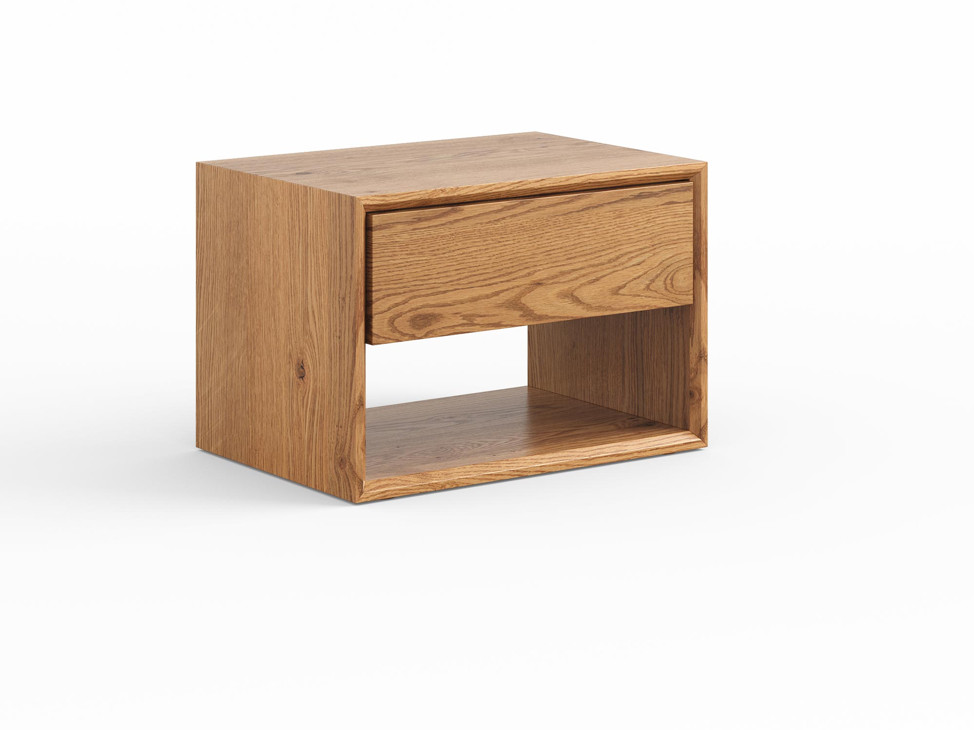 Drewniana szafka nocna z jedną szufladą i wnęką na książki