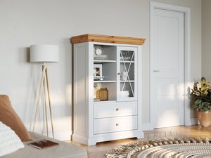 Miniatura 1 - Bílá vitrína s prosklenými dveřmi a dřevěným deskou