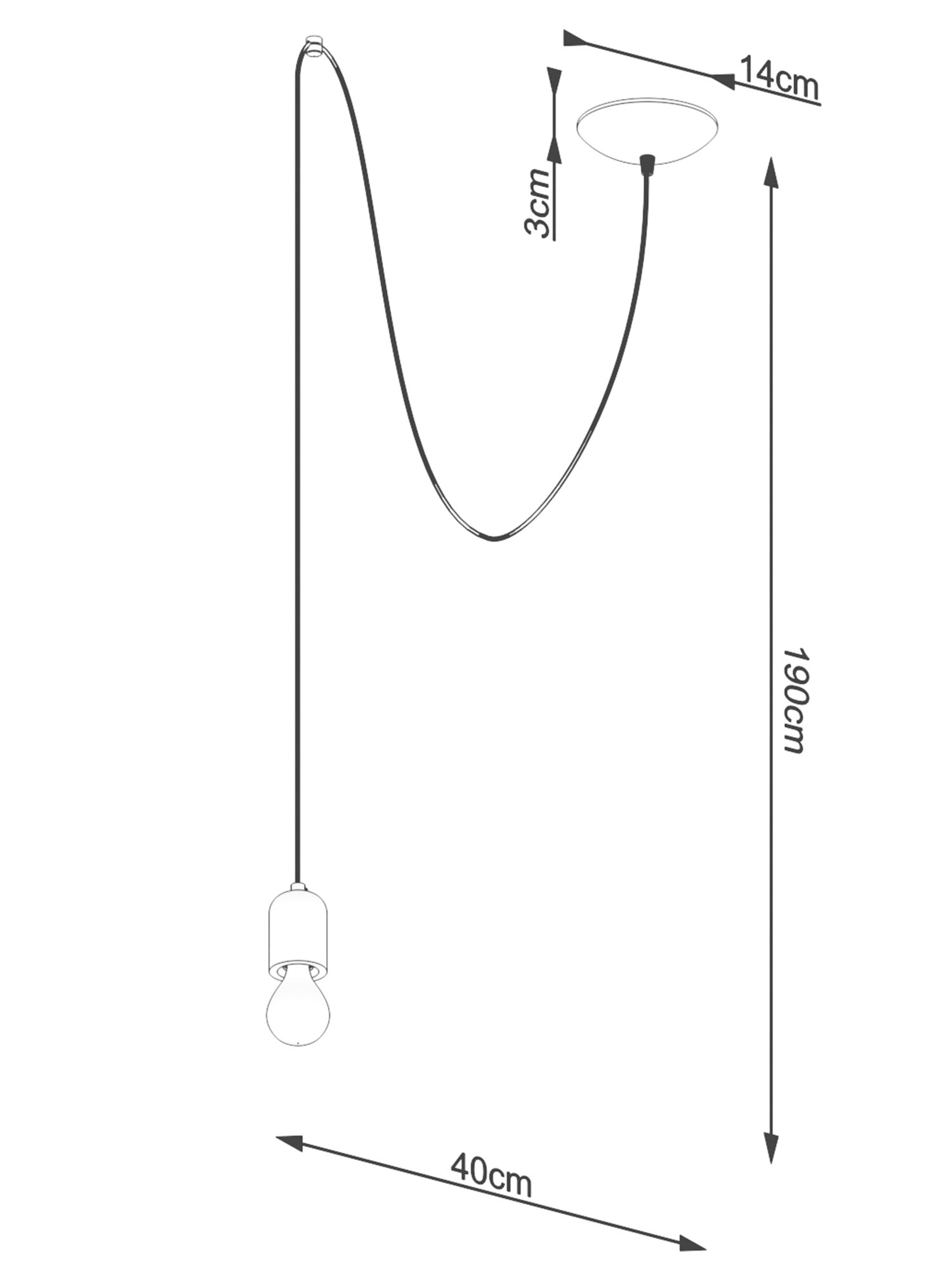 Rysunek techniczny długości zawiesia lampy typu spider Rysunek techniczny długości zawiesia lampy typu spider