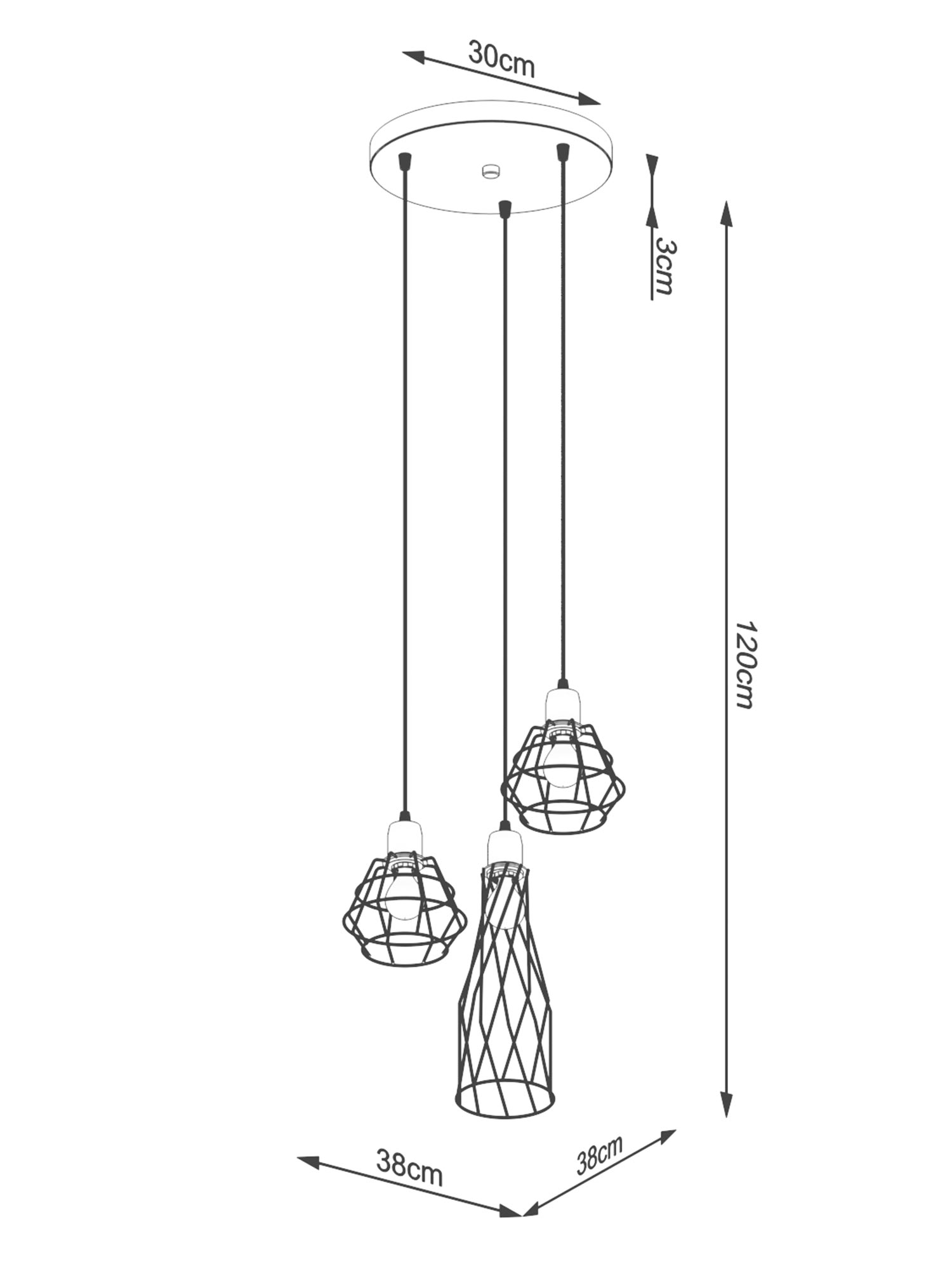 Wymiary techniczne wiszącej lampy Wymiary techniczne wiszącej lampy