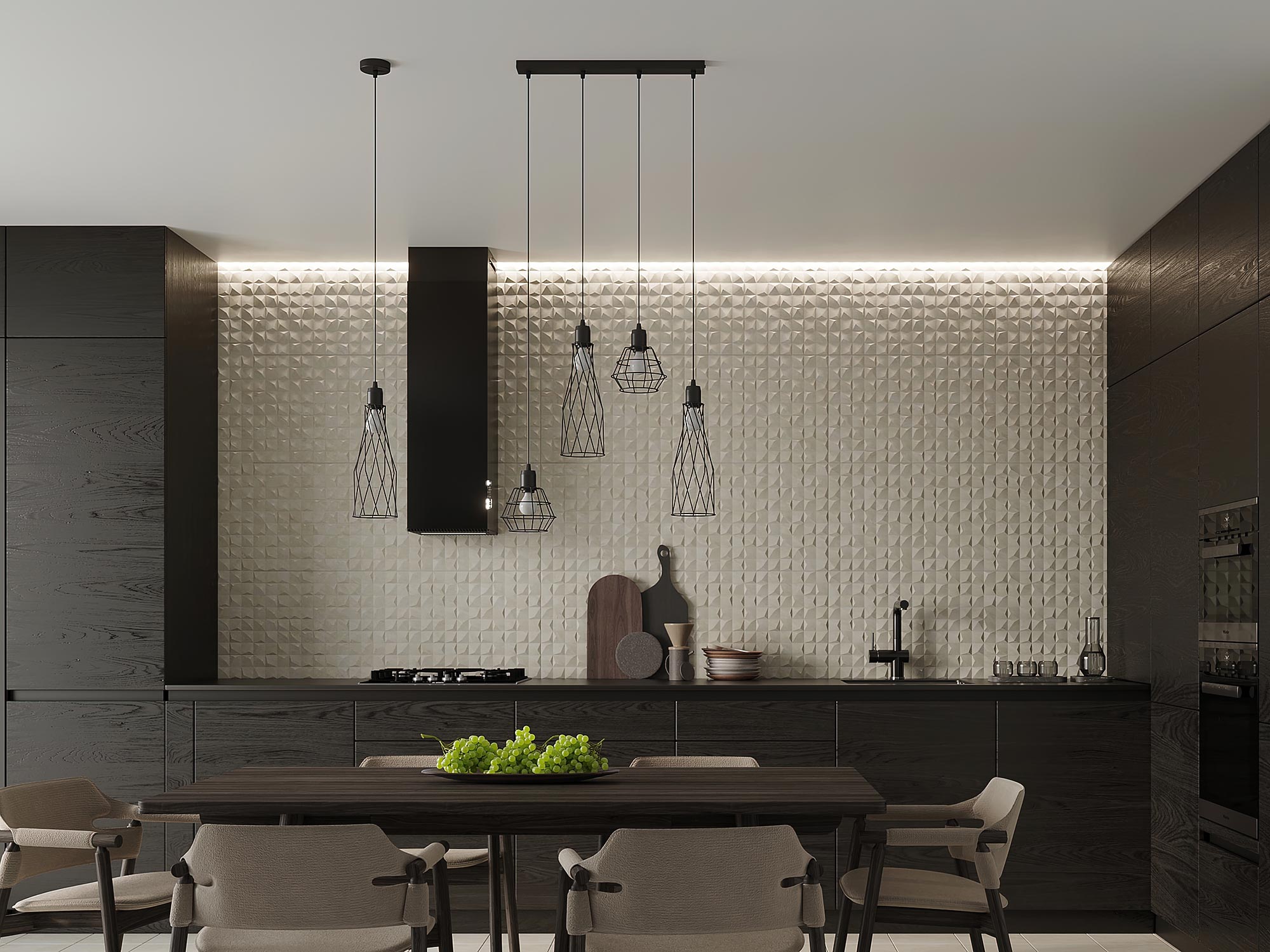 Aranżacja kuchni z industrialnymi lampami wiszącymi Aranżacja kuchni z industrialnymi lampami wiszącymi