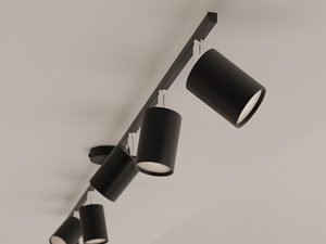 Miniaturka 3 - Detal czarnej szyny sufitowej z ruchomymi reflektorami