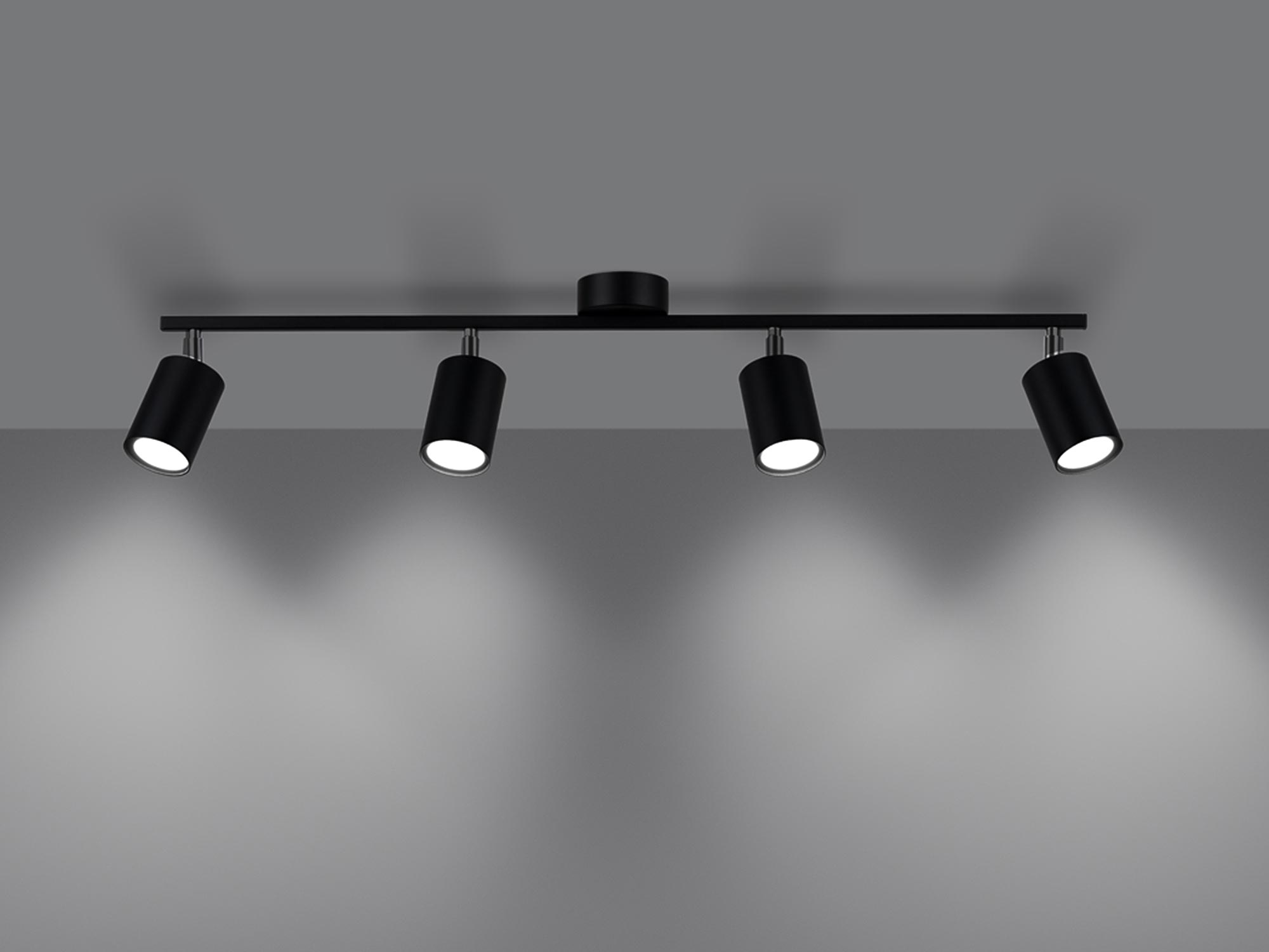 Czarny elegancki plafon z czteroma reflektorami Czarny elegancki plafon z czteroma reflektorami