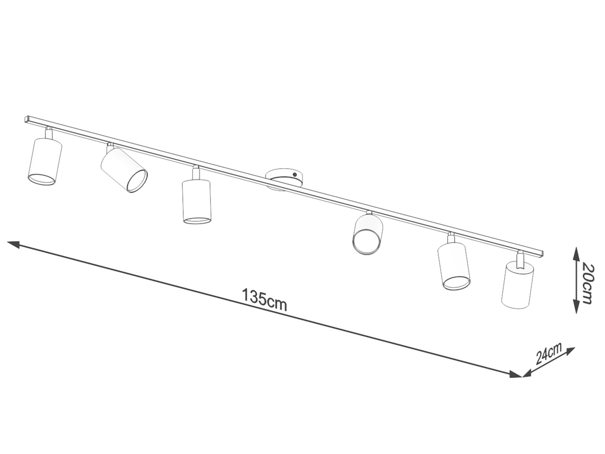Schemat lampy szynowej z sześcioma punktami i długością 135 cm Schemat lampy szynowej z sześcioma punktami i długością 135 cm