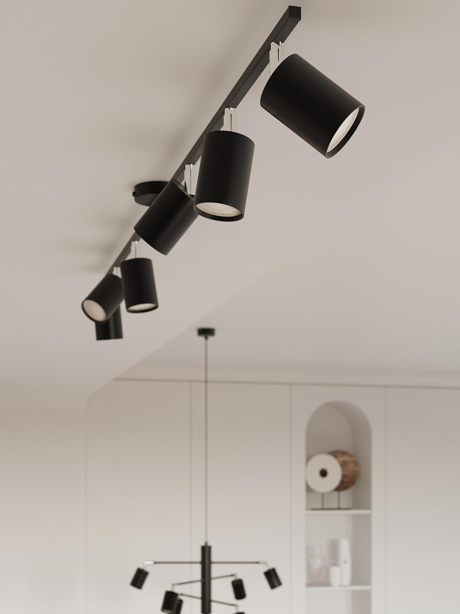 Lampa typu spot track light z czarnymi reflektorami Lampa typu spot track light z czarnymi reflektorami